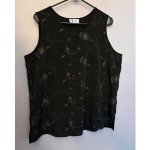 VTG 90s Whimsygoth Floral Embroidered Tank Top Black Shell Maggie Sweet LG USA